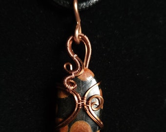 Peanut Obsidian in Antiqued Non-tarnish Copper Wire Wrapped Pendant
