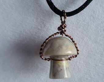 Agate Mini Mushroom in Antiqued Non-tarnish Copper Wire Wrapped Pendant