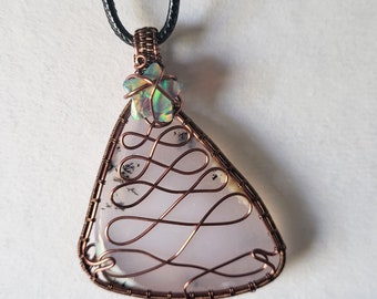 Christmas Tree Dendritic Opal With Lab Created Opal Wire Wrapped Pendant In Copper
