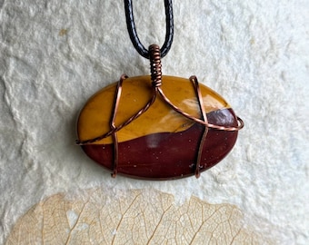 Simple Mookalite Wire Wrapped Pendant in Antiqued Non-tarnish Copper