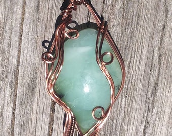 Elegant Chrysoprase in Antiqued Non-tarnish Copper Wire Wrapped Pendant