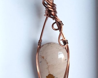 Owyhee Picture Jasper Wire Wrapped Pendant in Antiqued Copper