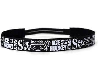 Women's Workout Headband. Non-Slip Headband. Running headband. Yoga Headband. Best Headband. Girls Headband. Hockey on Black.