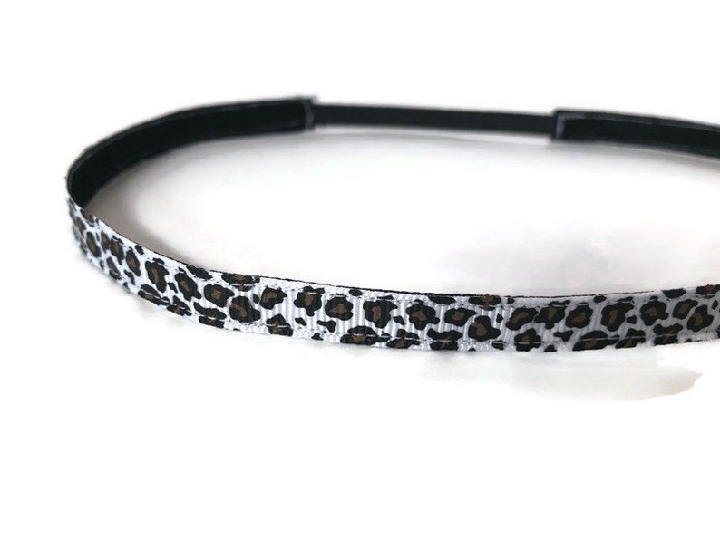 Skinny Headband. Non-Slip Headband. Best Headband. Yoga Headband. Workout headband. Fitness Headband. Gifts for Her. White Leopard Print. image 2