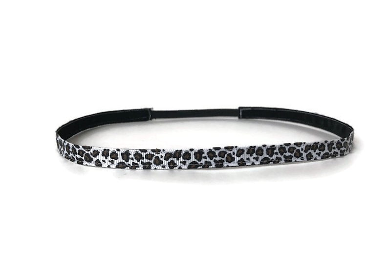 Skinny Headband. Non-Slip Headband. Best Headband. Yoga Headband. Workout headband. Fitness Headband. Gifts for Her. White Leopard Print. image 1