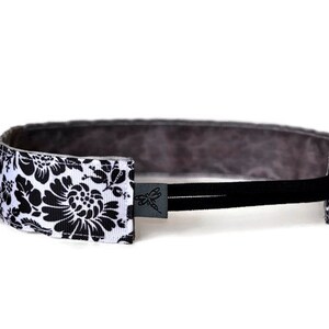 Wide Running Headband. Non-Slip Headband. Best Headband. Yoga Headband. Workout headband. Fitness Headband. Black and White Floral image 2