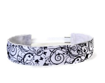 Wide Yoga Headband. Women's Headband. Nonslip Headband . Fitness Headband. Running headband. Workout headband. Blk and White Butterfly Swirl