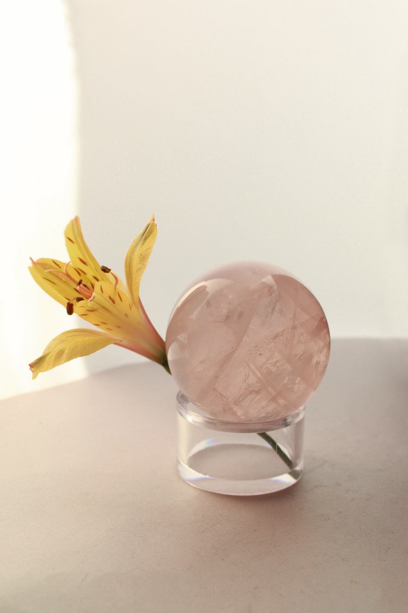 Star Rose Quartz Sphere Gemmy Pink Quartz from Madagascar with Asterism Rare Star Refraction image 1