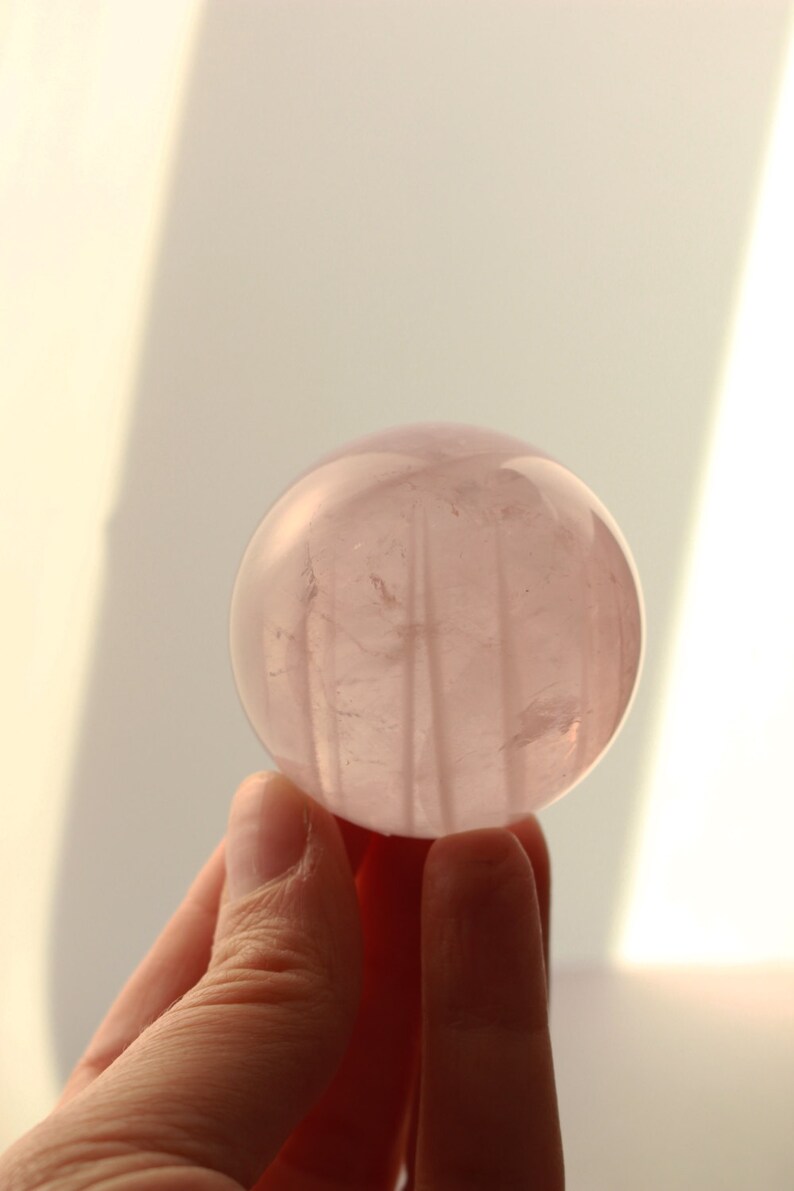 Star Rose Quartz Sphere Gemmy Pink Quartz from Madagascar with Asterism Rare Star Refraction image 2