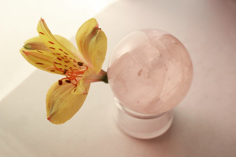 Star Rose Quartz Sphere Gemmy Pink Quartz from Madagascar with Asterism Rare Star Refraction image 3