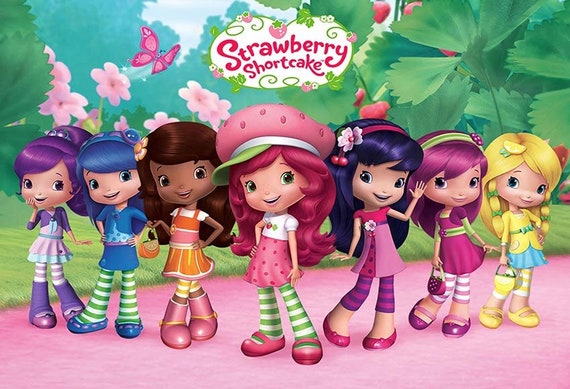 Strawberry Shortcake Backdrop Birthday party Photography kids Princess party banner 5ft x 7ft Printed Il_570xn