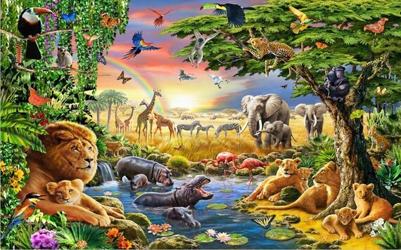 Animal Safari Backdrop Jungle party Photography safari party banner 5ft x 7ft Printed Il_570xn