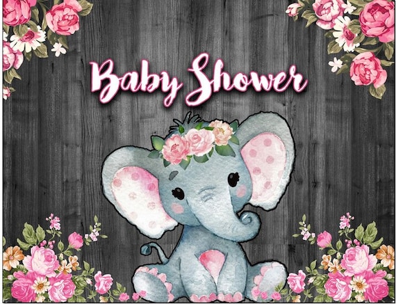 Baby Elephant Backdrop Baby Shower Backdrop Birthday Baby Shower Event Backdrop girl Photography 1st Birthday banner 7ft x 5ft Il_570xn