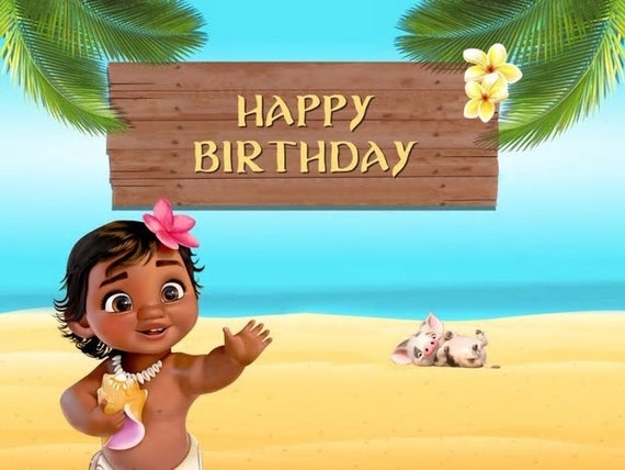 Moana Backdrop Birthday party Photography Moana baby summer party banner 5ft x 7ft Printed Il_570xn