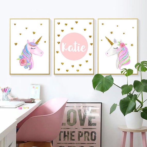 Unicorn Print Custom Kids prints childrens wall art nursery decor kids wall art girls prints Set of 3 Printed personalized Il_570xn