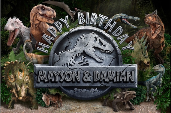 Dinosaur Backdrop Jurassic party Photography Dinosaur party banner 5ft x 7ft Printed Il_570xn