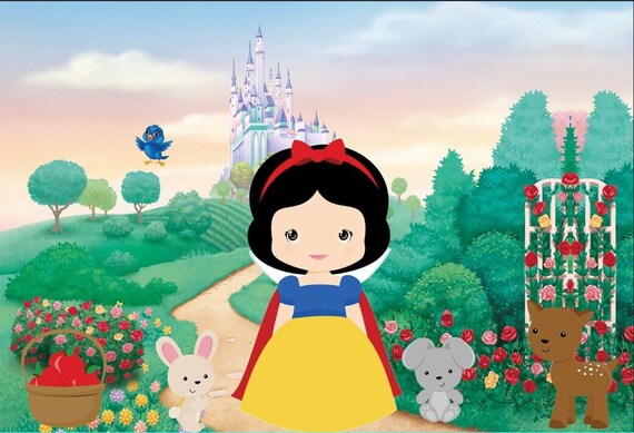 Snow White Backdrop Birthday party Photography kids Princess party banner 5ft x 7ft Printed Il_570xn