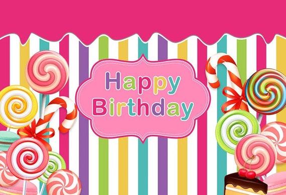 Candy Backdrop Lollipop Birthday party Photography Candy Land party banner 5ft x 7ft Printed Il_570xn