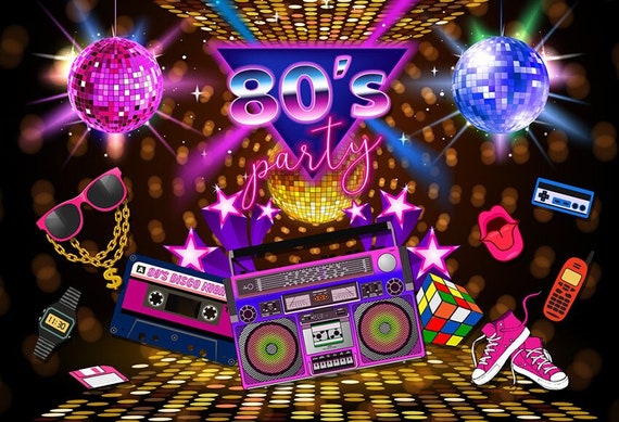 80's Party Backdrop Birthday party Eightie's Retro party banner 5ft x 7ft Printed Il_570xn