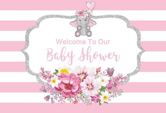 Baby Elephant Backdrop Baby Shower Pink Backdrop Birthday Baby Shower Event Backdrop girl Photography 1st Birthday banner 7ft x 5ft Il_570xn
