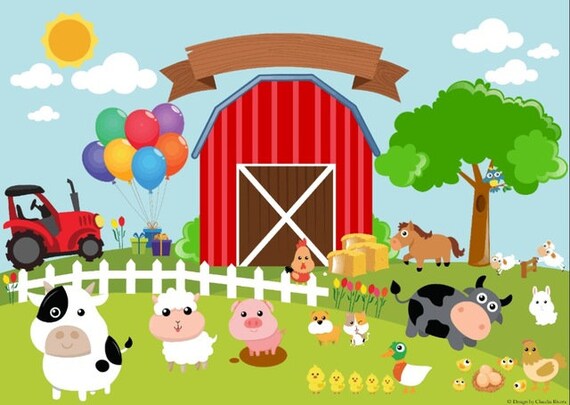 Farm Backdrop Birthday party Photography Animal farm party banner 5ft x 7ft Printed Il_570xn