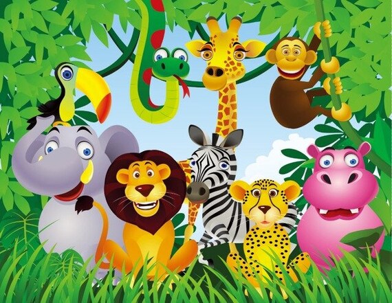 Animals Safari Birthday Party Event Backdrop Photography baby 1st Birthday baby shower banner 5ft x 7ft Printed Il_570xn