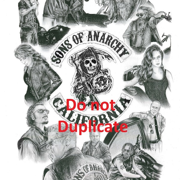 Sons of Anarchy Montage 11 x 17 inch black colored pencil drawing print