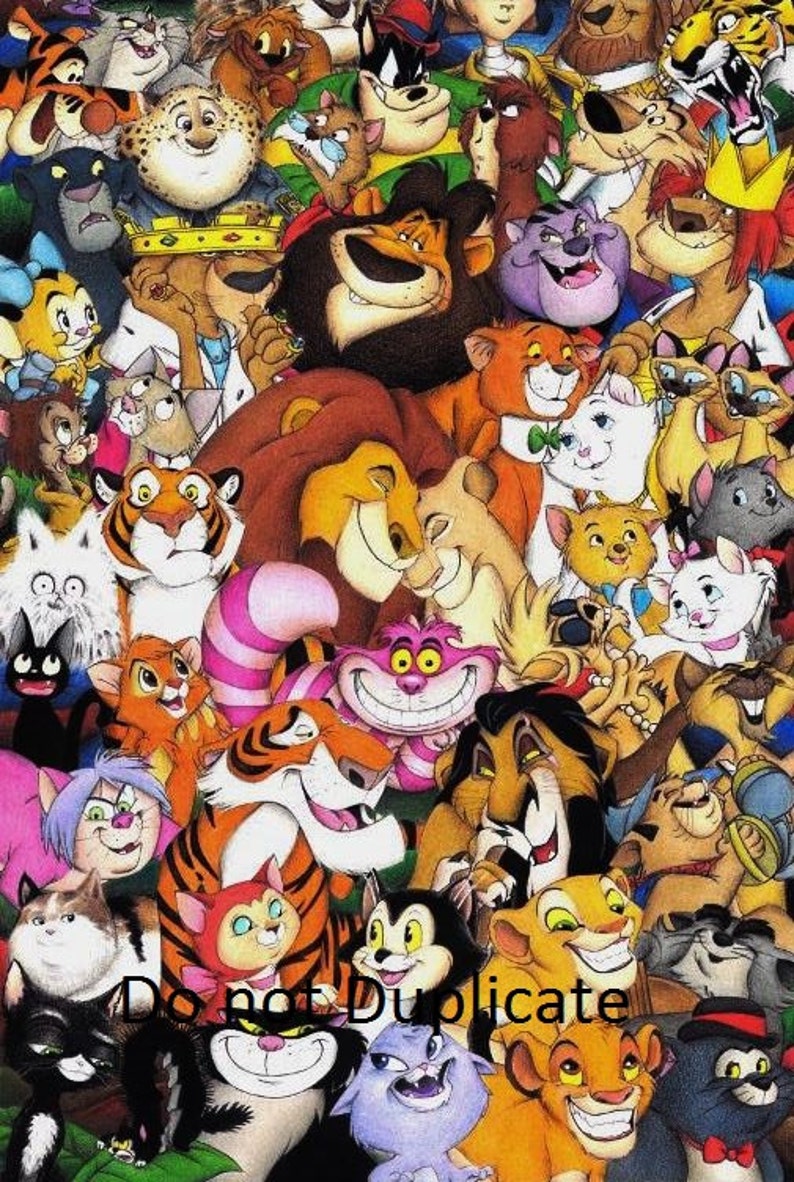 Disney Cats montage 11 x 17 colored pencil drawing print | Etsy