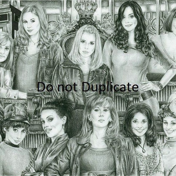 Doctor Who Companions 11 x 17 Black and White colored pencil print