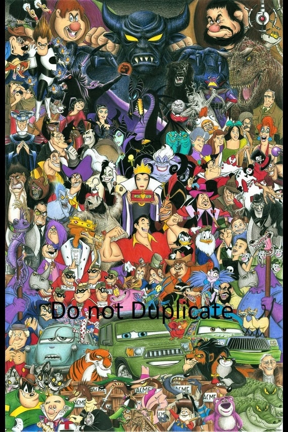 pakket Redding Voorkomen Ultimate Disney Villain Montage 11 X 17 Colored Pencil Drawing - Etsy