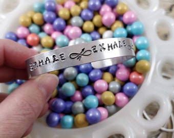 Hand Stamped Metal Adjustable Cuff Bracelet - Inhale Exhale Repeat