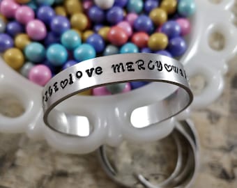 Hand Stamped Metal Adjustable Cuff Bracelet - Do Justice Love Mercy Walk Humbly