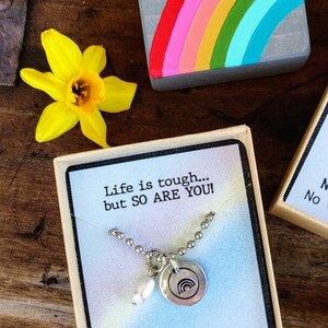 Rainbow & Pearl Necklace, No Rain No Rainbow, No Grit No Pearl, teacher gift, friend gift, encouragement gift, Life is tough but so are you image 2