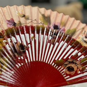 Costume Fan - Handheld Fan -  Vintage Antique Hand Fan - Hand Made Folding Fan - Floral Handfan - Wooden Handmade Fan - Hand Painted Flowers