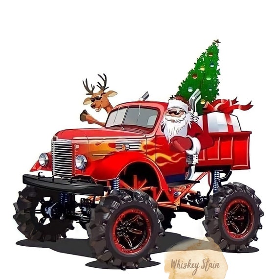Monster Red Truck With Santa, Christmas Tree, Reindeer T-Shirt Monster Red Truck With Santa, Christmas Tree, Reindeer T-Shirt