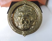 Large Brass Lion Head Door Knocker Vintage Golden Cat Front Door Decor Set Prop GreenTreeBoutique