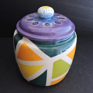 Artist Cookie Jar Vintage Pottery Handmade Color Block Kitchen Decor GreenTreeBoutique