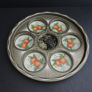Florida Oranges Metal Tray Drink Server Platter Round Fruit Tin GreenTreeBoutique