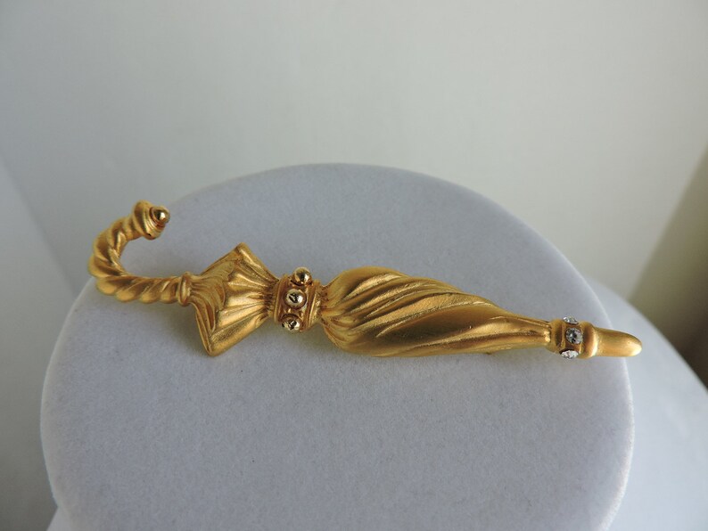 Mary Poppins Gold Rhinestones Brooch GreenTreeBoutique Golden Umbrella Pin Vintage Costume Jewelry