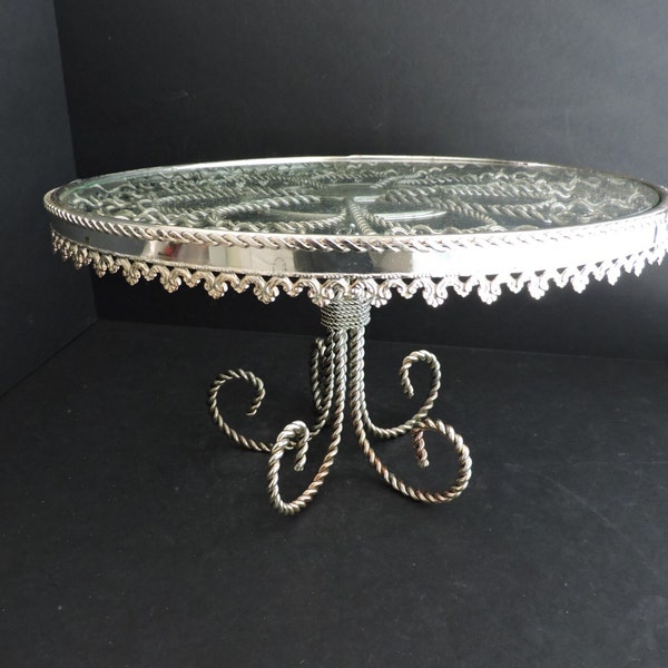 Silver Cake Pedestal Stand | Vintage Tree Branches Serving Platter with Glass Insert | Wedding Reception Server | GreenTreeBoutique