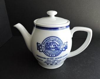 La Maison Teapot Blue and White China Advertising GreenTreeBoutique