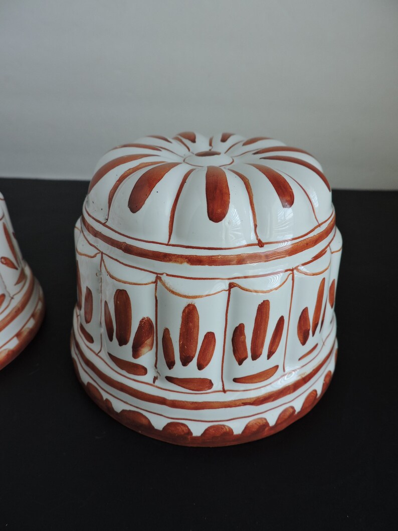Ceramic Gelatin or Bread Molds Pair Vintage Hand Painted Etsy