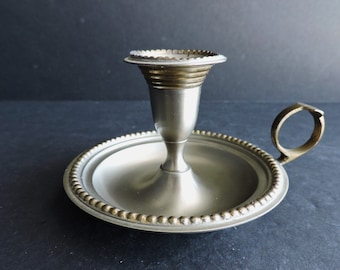 Pewter Short Candle Holder | Finger Hold Chamber Candlestick | Side Table Decor | GreenTreeBoutique