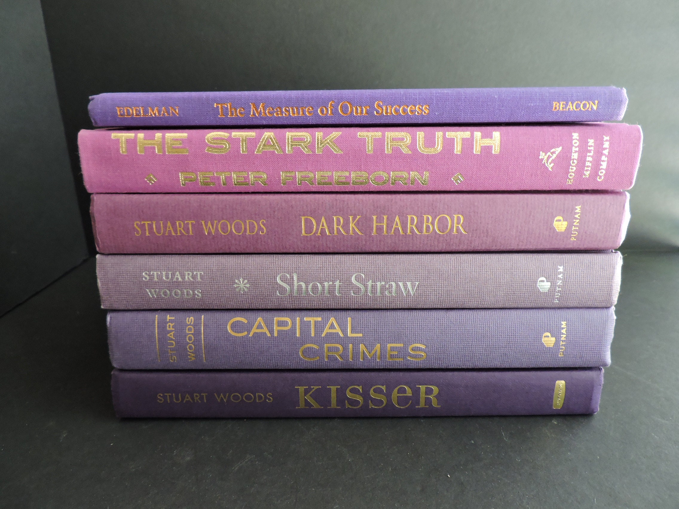 Purple Books Decor Bundle Vintage Set of 6 Volumes Bookshelf