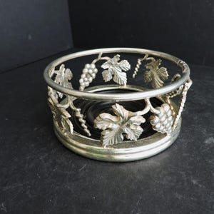 Silver Wine Bottle Coaster Vintage Grapes Metal Wine Trivet Bar Accessory Table Decor Set Prop GreenTreeBoutique