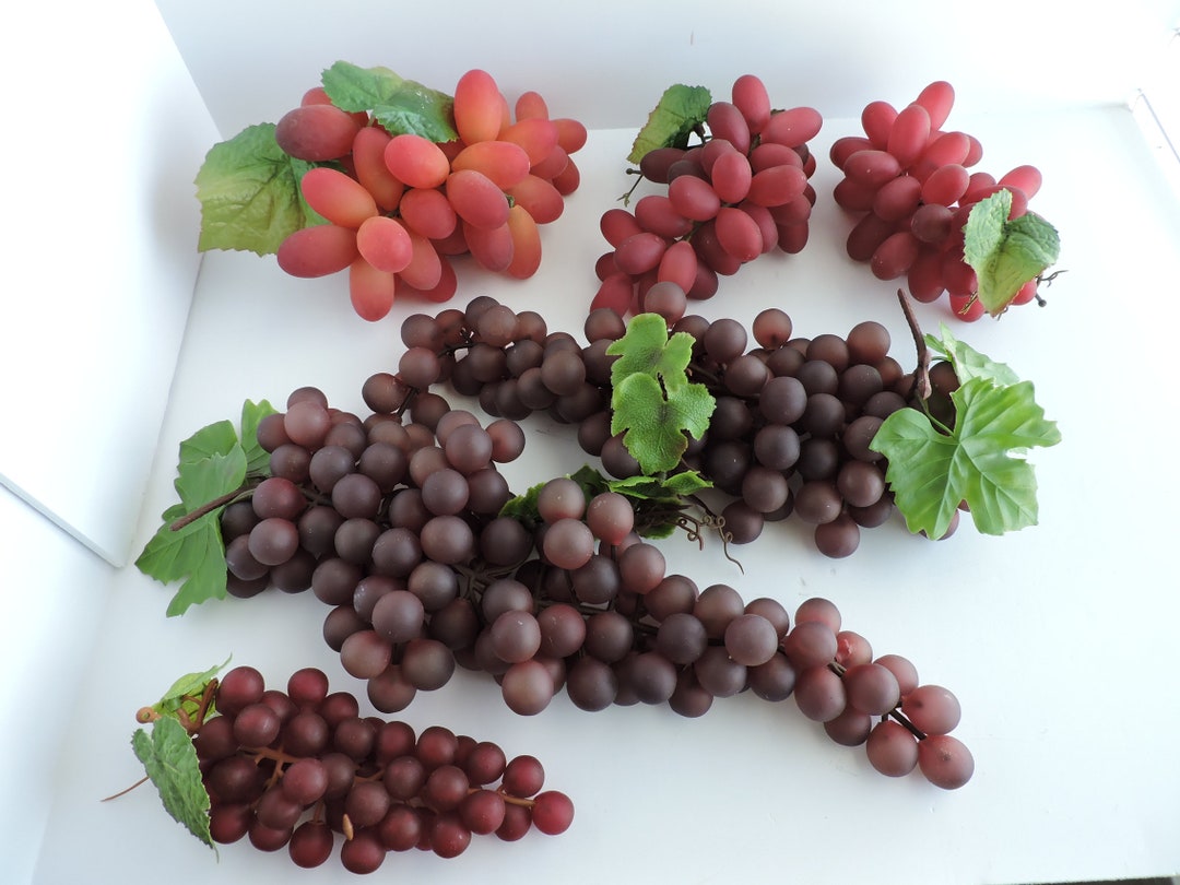 Plastic Grape Pods Decor Collection Faux Red & Purple Grapes Vintage