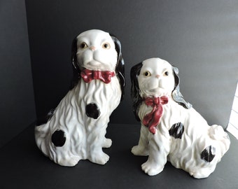 Staffordshire style Ceramic Dogs Pair Vintage Reproduction Black & White Spaniels Bookshelf Decor GreenTreeBoutique