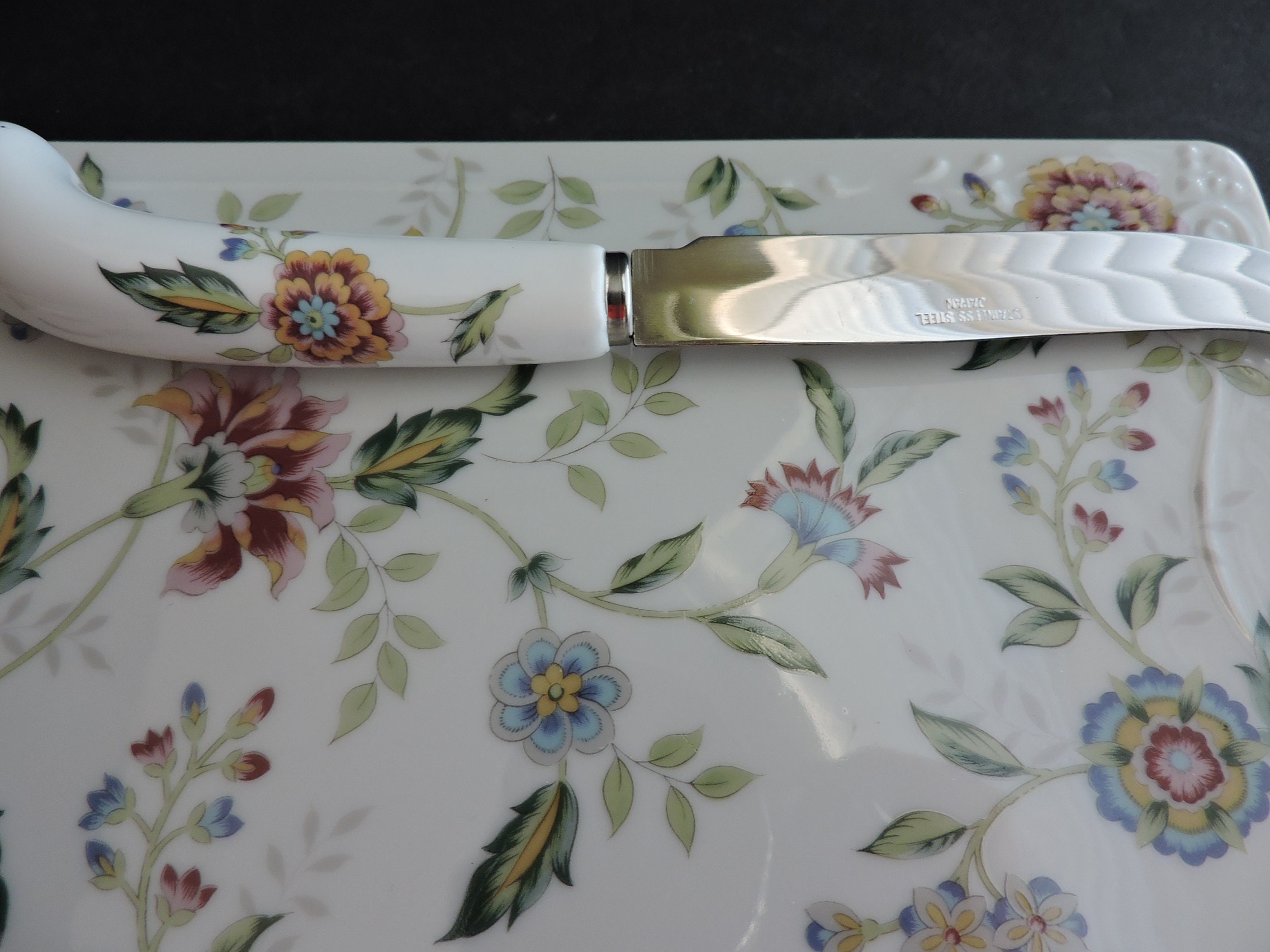 Cheese Plate With Knife Andrea by Sadek Ceramic Vintage Hors D