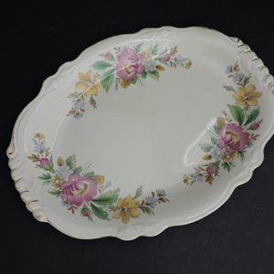 Vintage Rose Bouquet Platter Homer Laughlin Pink & Blue Floral Serving Plate Kitchen Ceramic Decor Set Prop GreenTreeBoutique
