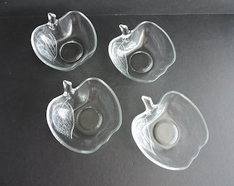 Glass Apple Bowls Set Mid Century Clear Fruit Dessert Bowls Vintage Retro Kitchen Dishes Small Glass Bowls GreenTreeBoutique